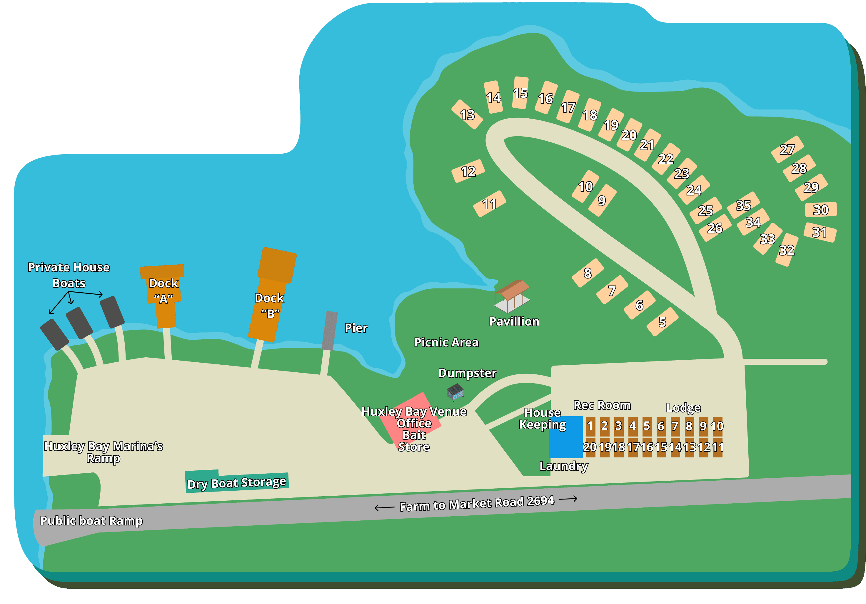 Huxley Bay ​Marina RV Park & Hotel